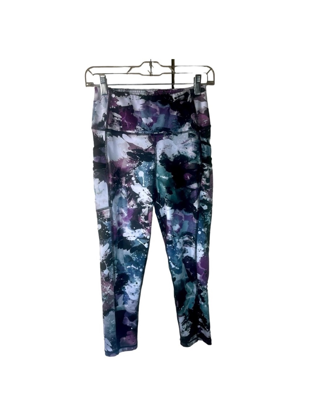TKO Abstract Leggings Colorful Pockets Size M Purple Green Black